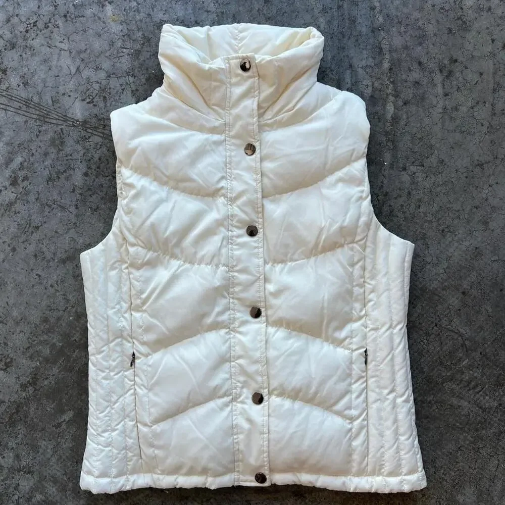 Kenneth Cole Reaction Down Puffer Vest Women’s Medium Ivory Quilted Zip Pokets